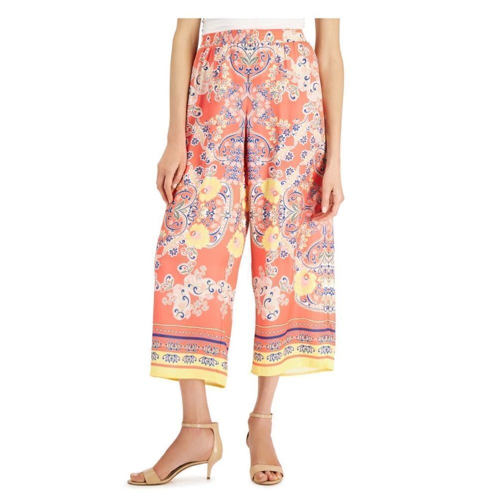 JM Collection Women's Floral Wide Leg Bohemian Palazzo Pull On Boho Red Medium